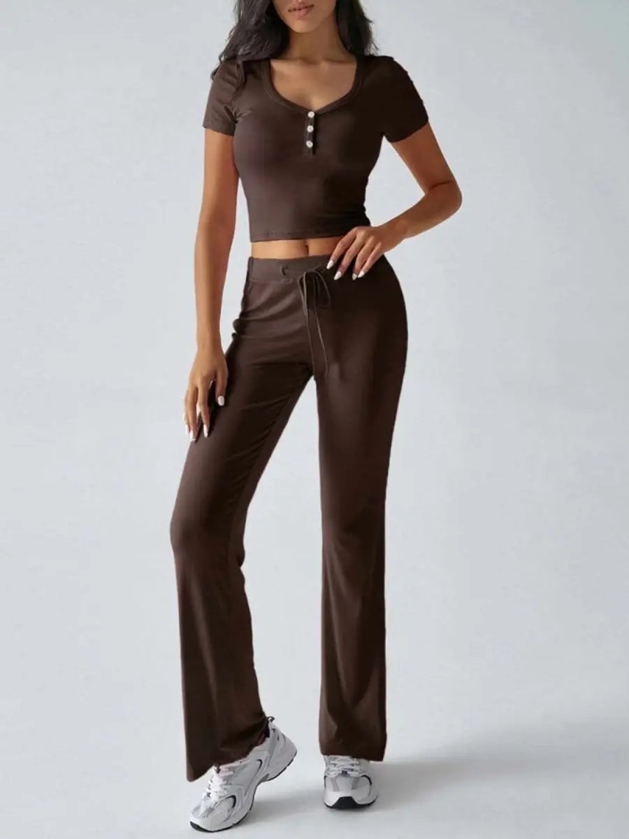 Chic Two-Piece Short Sleeve Top and Drawstring Pants Set - Love Salve